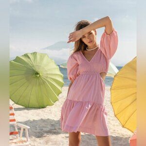 Lusana cut out balloon sleeve mini dress nwt